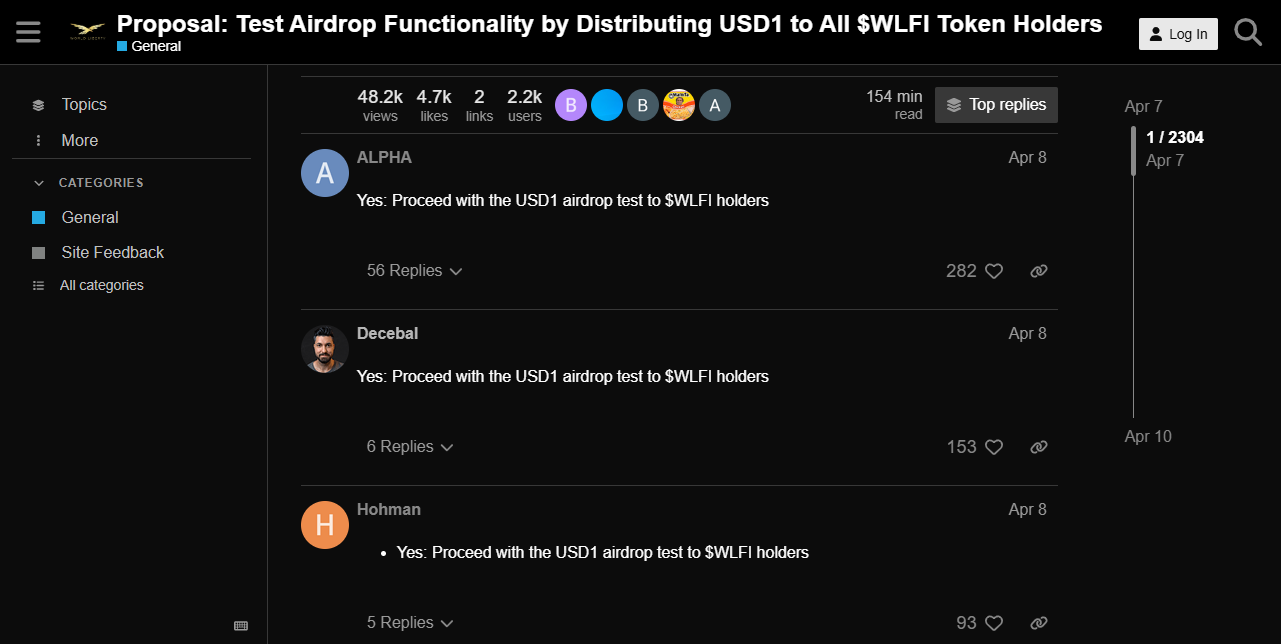Respuestas de la comunidad a la propuesta de airdrop de 1 dólar