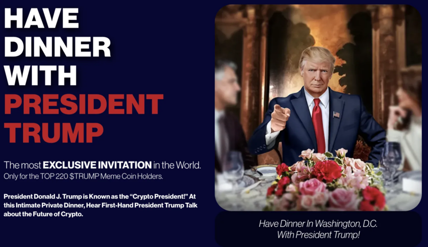 Trump ofrece una cena exclusiva a los 220 principales poseedores de tokens.