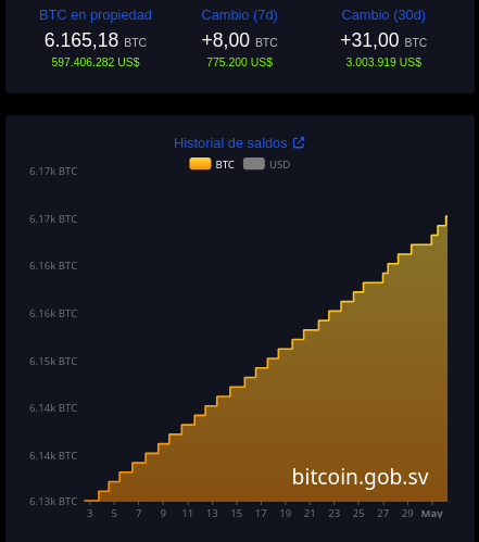 Holdings de BTC de El Salvador. Fuente: The Bitcoin Office