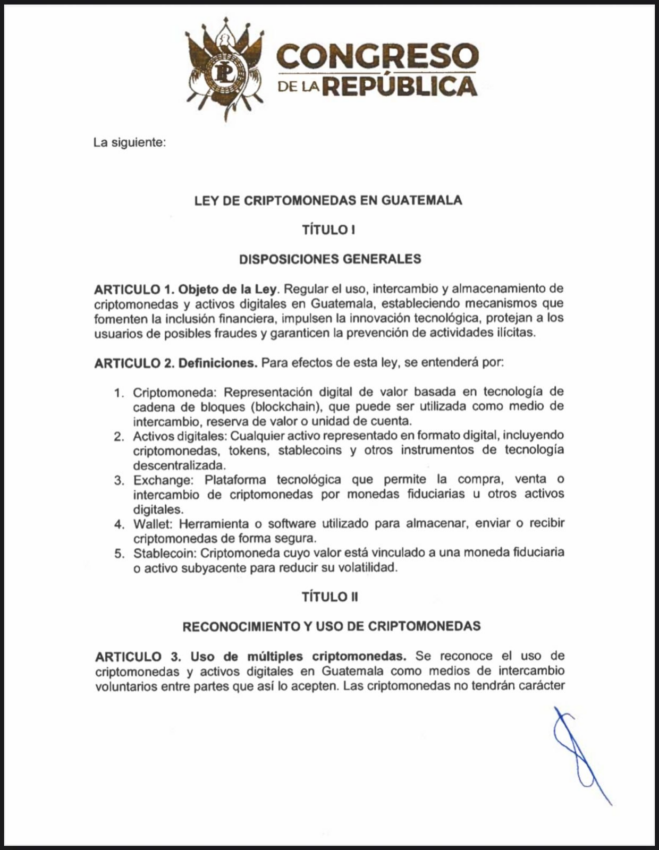 La iniciativa de ley para regular las criptomonedas en Guatemala.