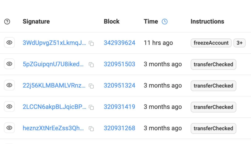Círculo congelador de activos de LIBRA. Fuente: Etherscan