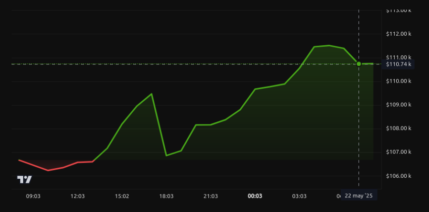 Desempenho do preço do Bitcoin - 24 horas. Fonte: BeInCrypto