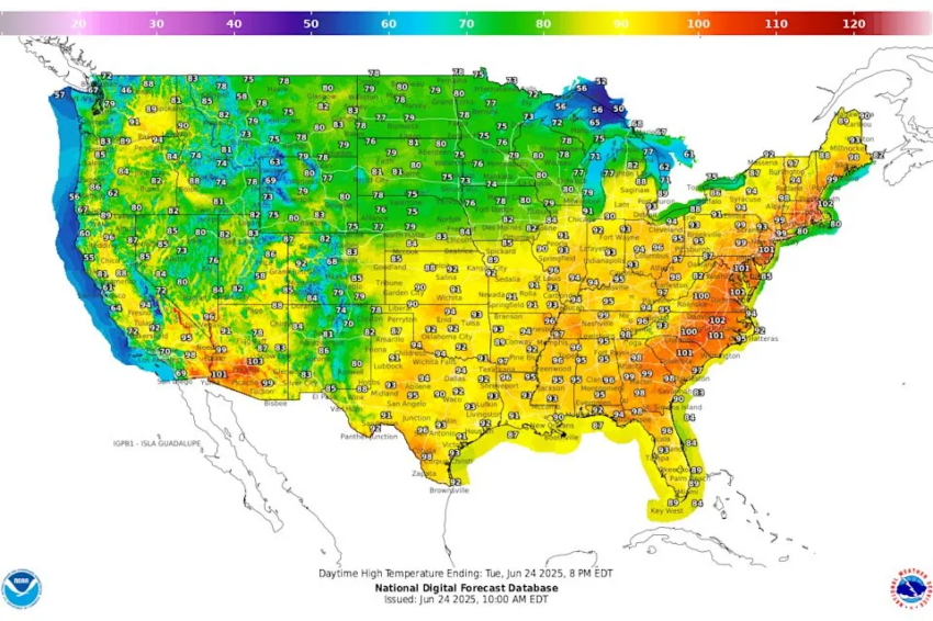 Temperatura máxima diurna en Estados Unidos.