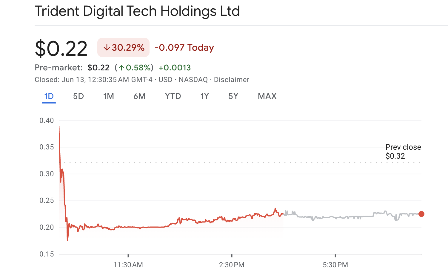 Rendimiento de las acciones de Trident (TDTH)