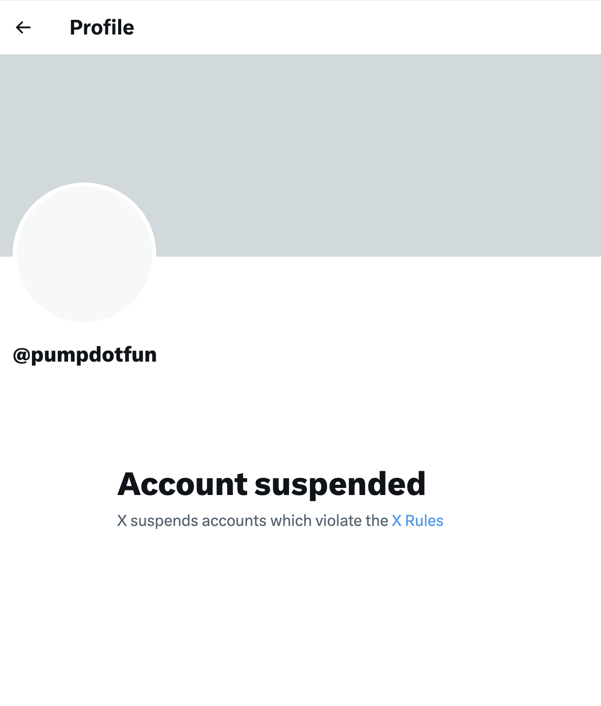 Cuenta Suspendida de X de Pump.fun