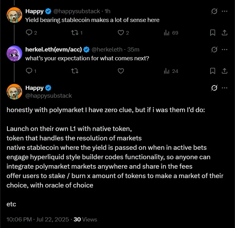 Comentarios de la comunidad sobre los rumores de la stablecoin de Polymarket.