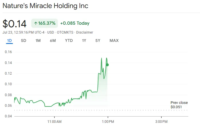 Gráfico del precio de las acciones de Nature's Miracle.