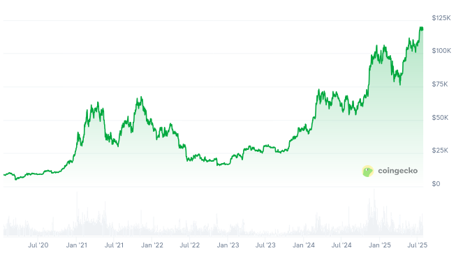 Rendimiento del precio de Bitcoin - 2020 hasta la fecha. Fuente: CoinGecko