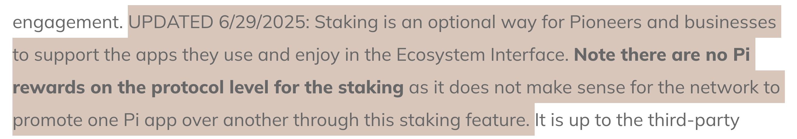 Aclaración sobre el Staking de Pi Network