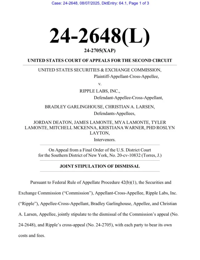 La SEC y Ripple han acordado retirar sus apelaciones. Fuente: X/@FilanLaw