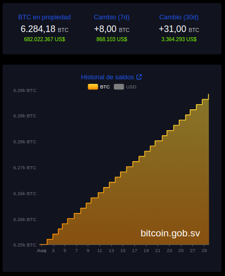 Holdings de Bitcoin del gobierno de El Salvador. Fuente: The Bitcoin Office
