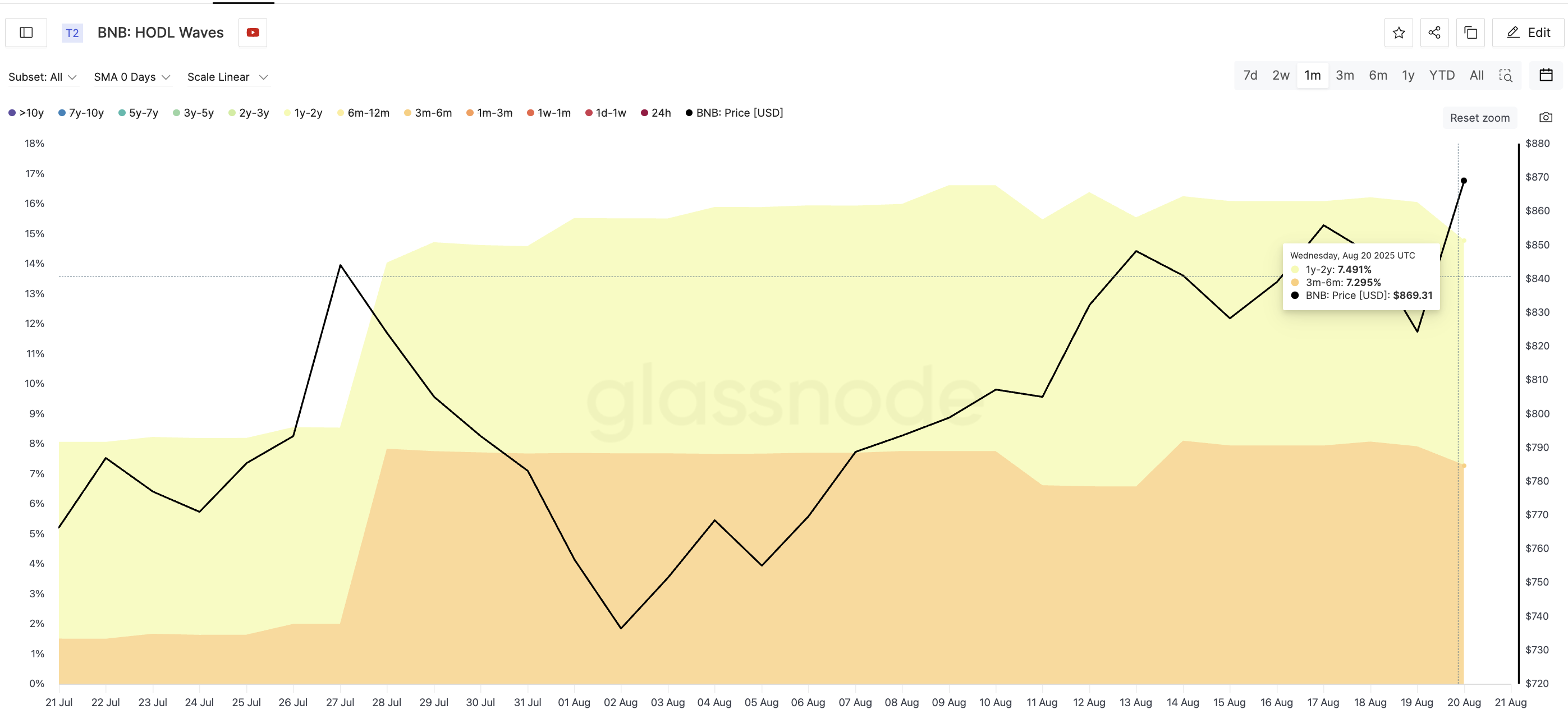 Precio de BNB y ondas HODL
