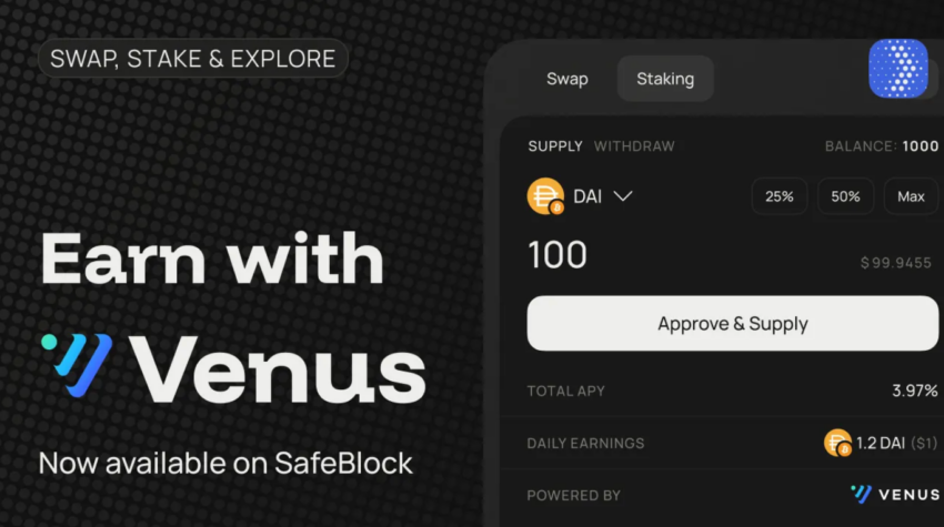 SafeBlock integra Venus Protocol, haciendo que el staking DeFi sea accesible para todos